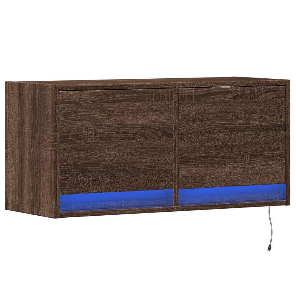 Meuble TV mural avec lumières LED chêne marron 80x31x35 cm - XIOS