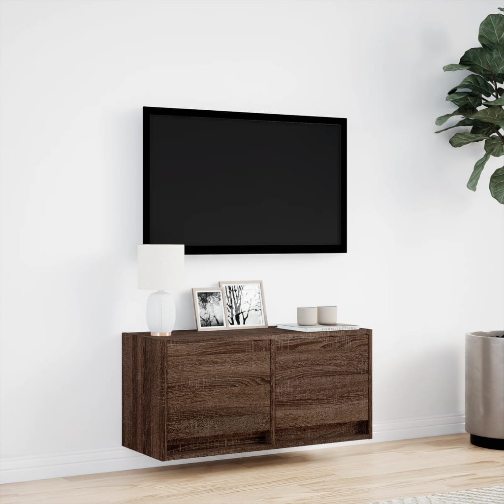 Meuble TV mural avec lumières LED chêne marron 80x31x35 cm - XIOS