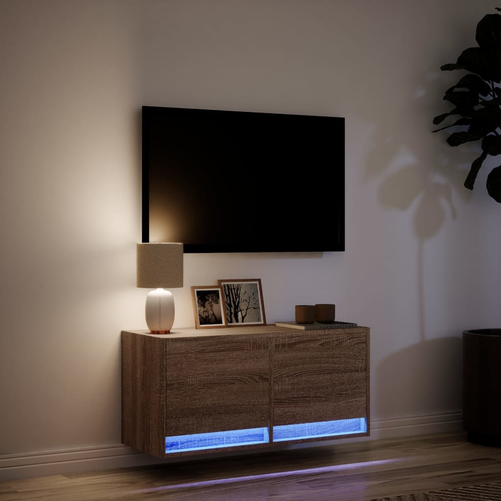Meuble TV mural avec lumières LED chêne marron 80x31x35 cm - XIOS