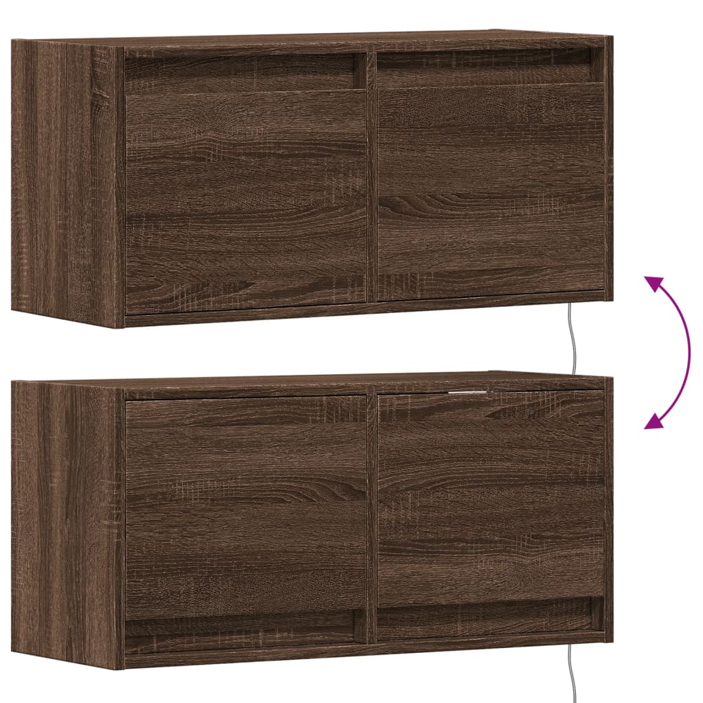 Meuble TV mural avec lumières LED chêne marron 80x31x35 cm - XIOS