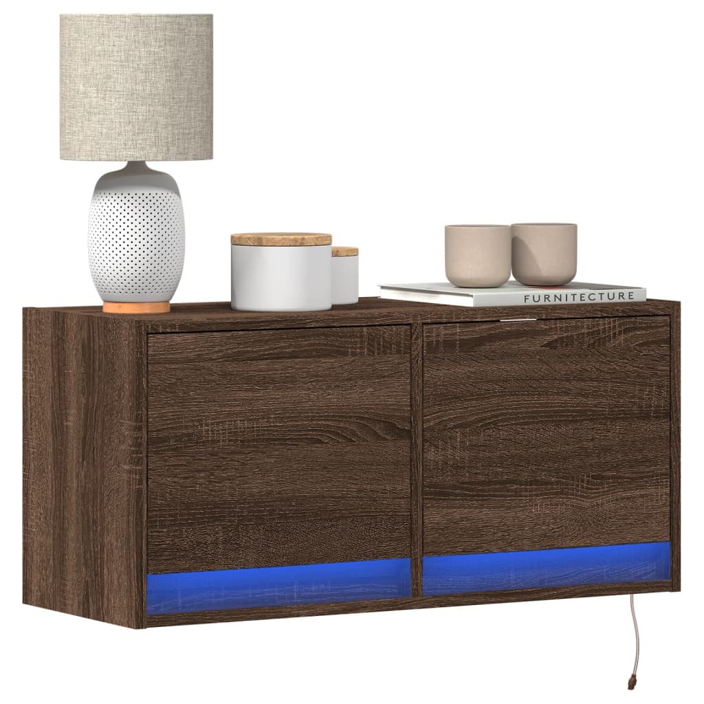 Meuble TV mural avec lumières LED chêne marron 80x31x35 cm - XIOS
