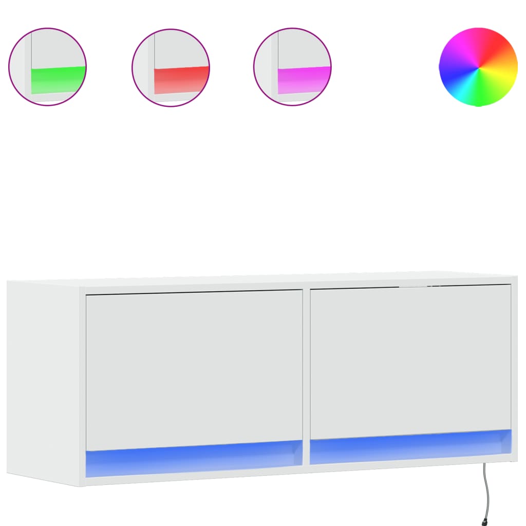 Meuble TV mural avec lumières LED blanc 100x31x35 cm - XIOS