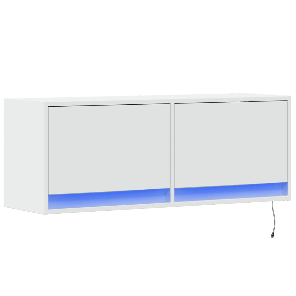 Meuble TV mural avec lumières LED blanc 100x31x35 cm - XIOS