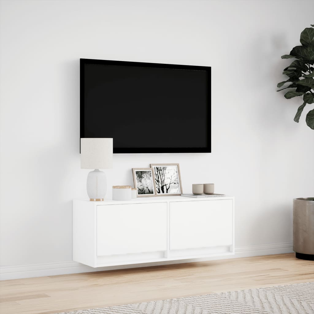 Meuble TV mural avec lumières LED blanc 100x31x35 cm - XIOS