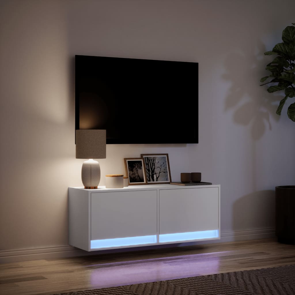 Meuble TV mural avec lumières LED blanc 100x31x35 cm - XIOS