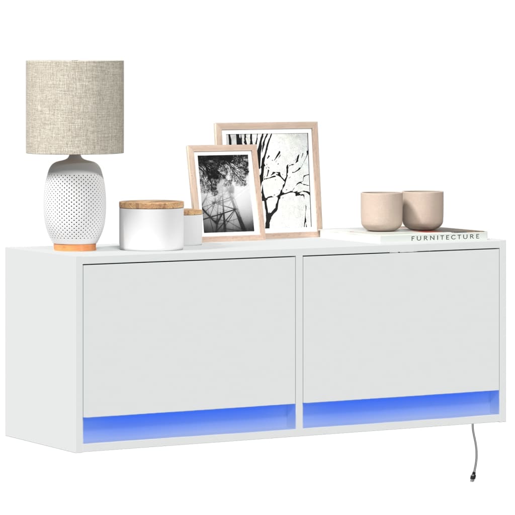 Meuble TV mural avec lumières LED blanc 100x31x35 cm - XIOS