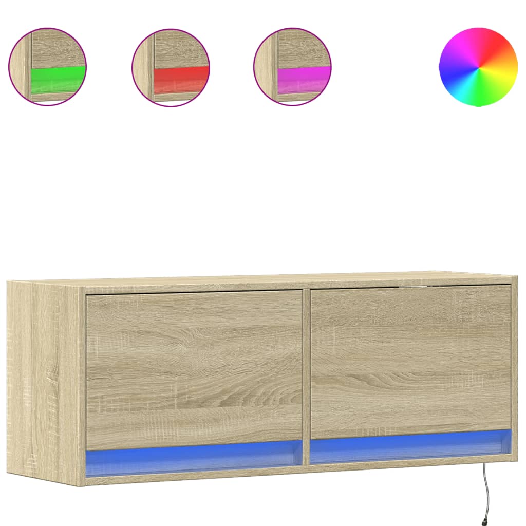 Meuble TV mural avec lumières LED chêne sonoma 100x31x35 cm - XIOS