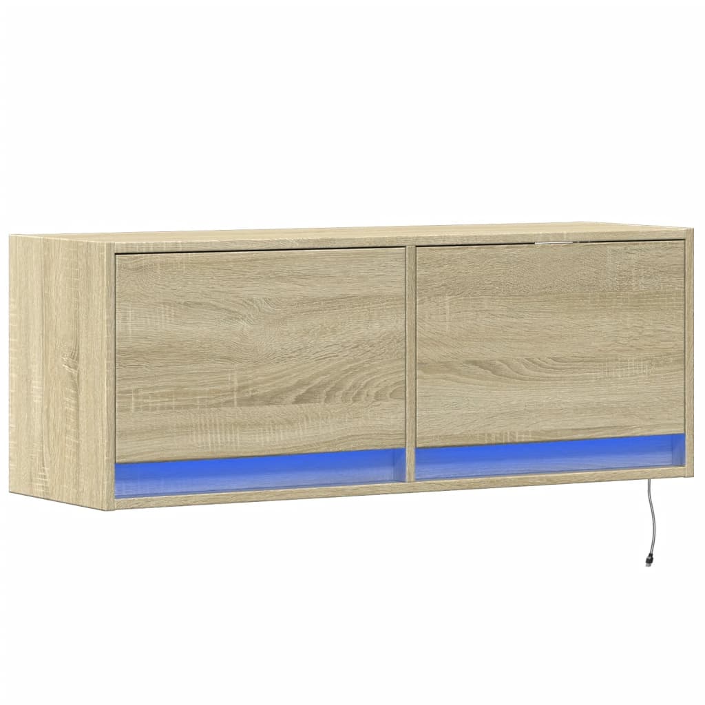 Meuble TV mural avec lumières LED chêne sonoma 100x31x35 cm - XIOS