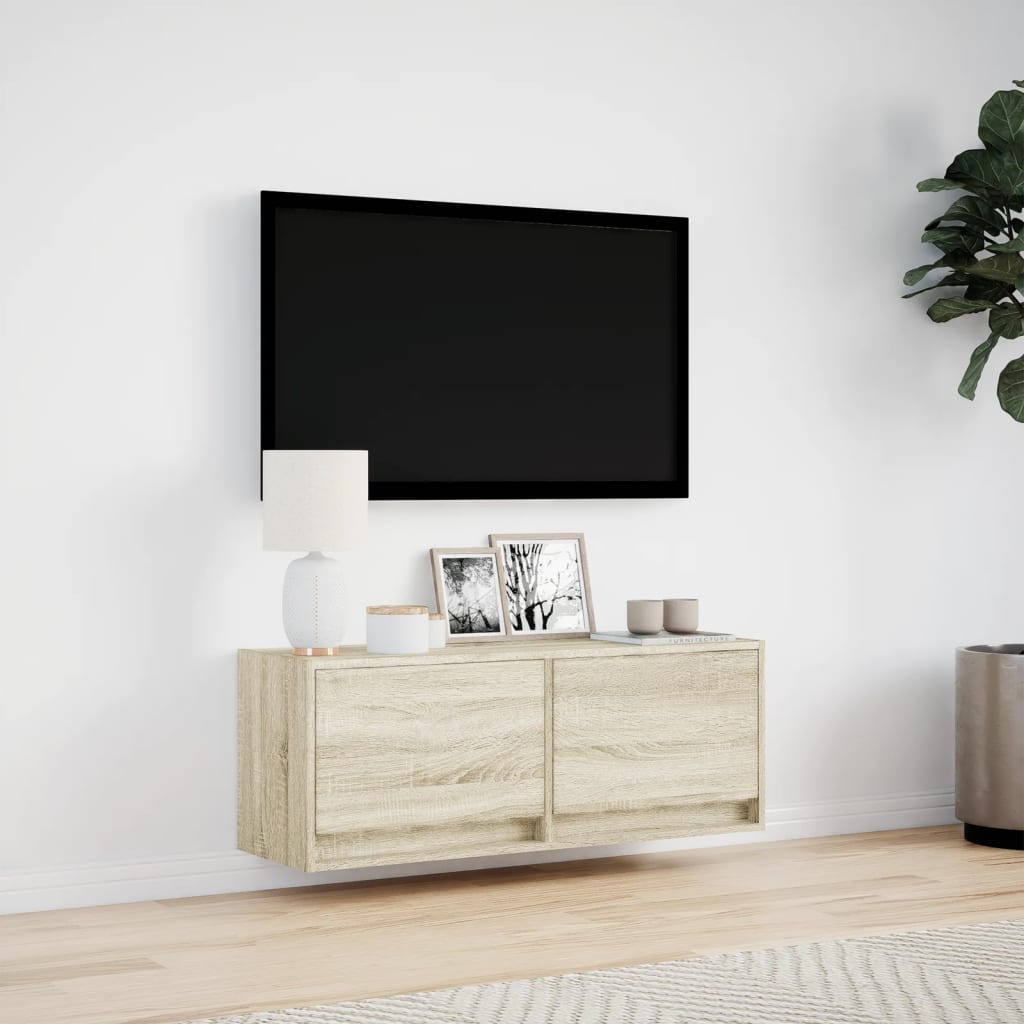 Meuble TV mural avec lumières LED chêne sonoma 100x31x35 cm - XIOS
