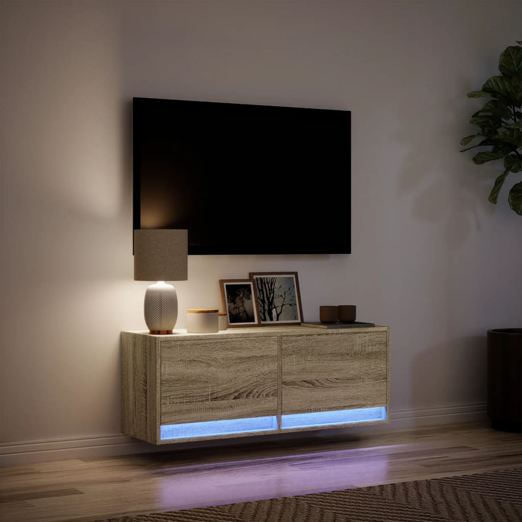 Meuble TV mural avec lumières LED chêne sonoma 100x31x35 cm - XIOS