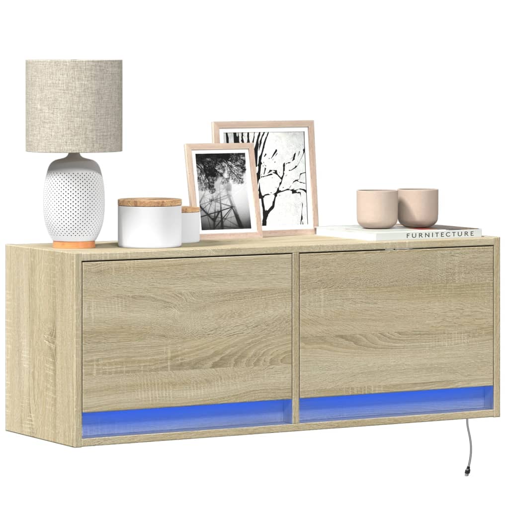 Meuble TV mural avec lumières LED chêne sonoma 100x31x35 cm - XIOS