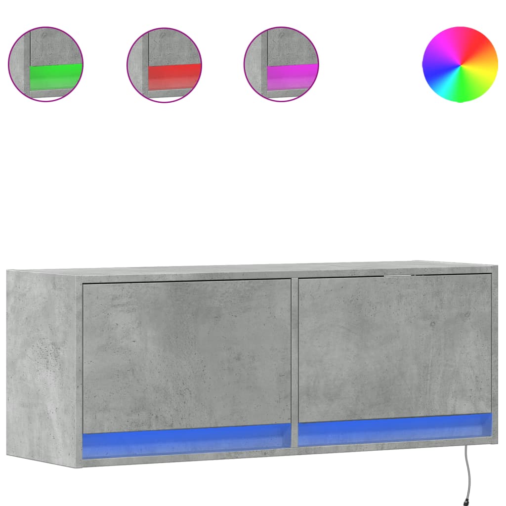 Meuble TV mural avec lumières LED gris béton 100x31x35 cm - XIOS