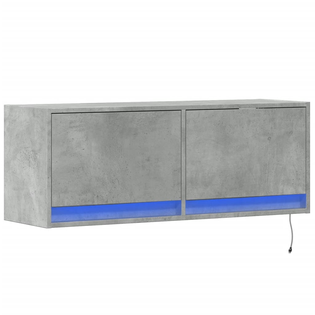 Meuble TV mural avec lumières LED gris béton 100x31x35 cm - XIOS
