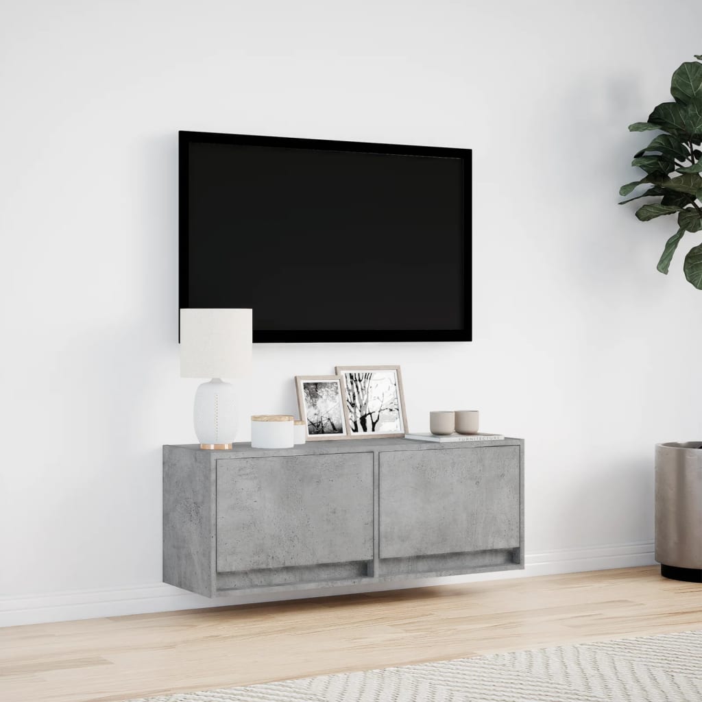 Meuble TV mural avec lumières LED gris béton 100x31x35 cm - XIOS