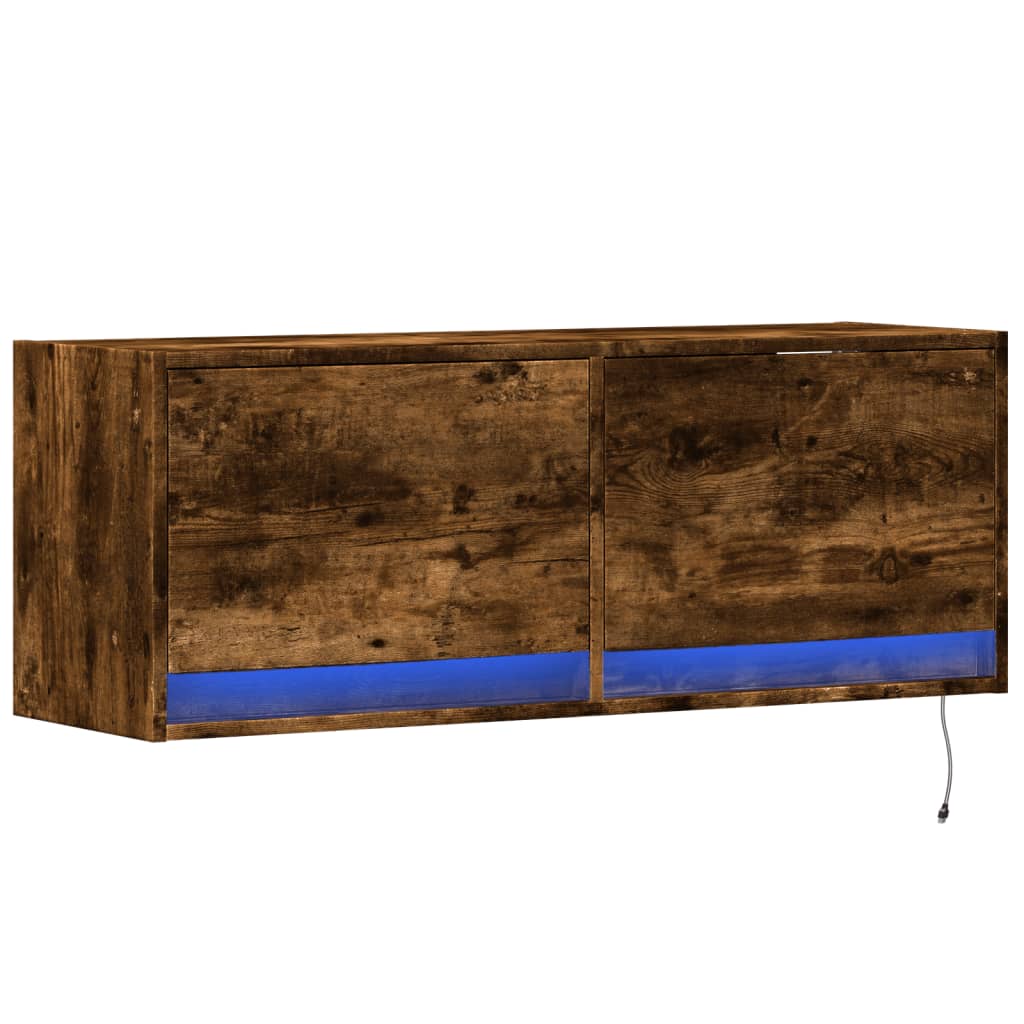 Meuble TV mural avec lumières LED chêne fumé 100x31x35 cm - XIOS