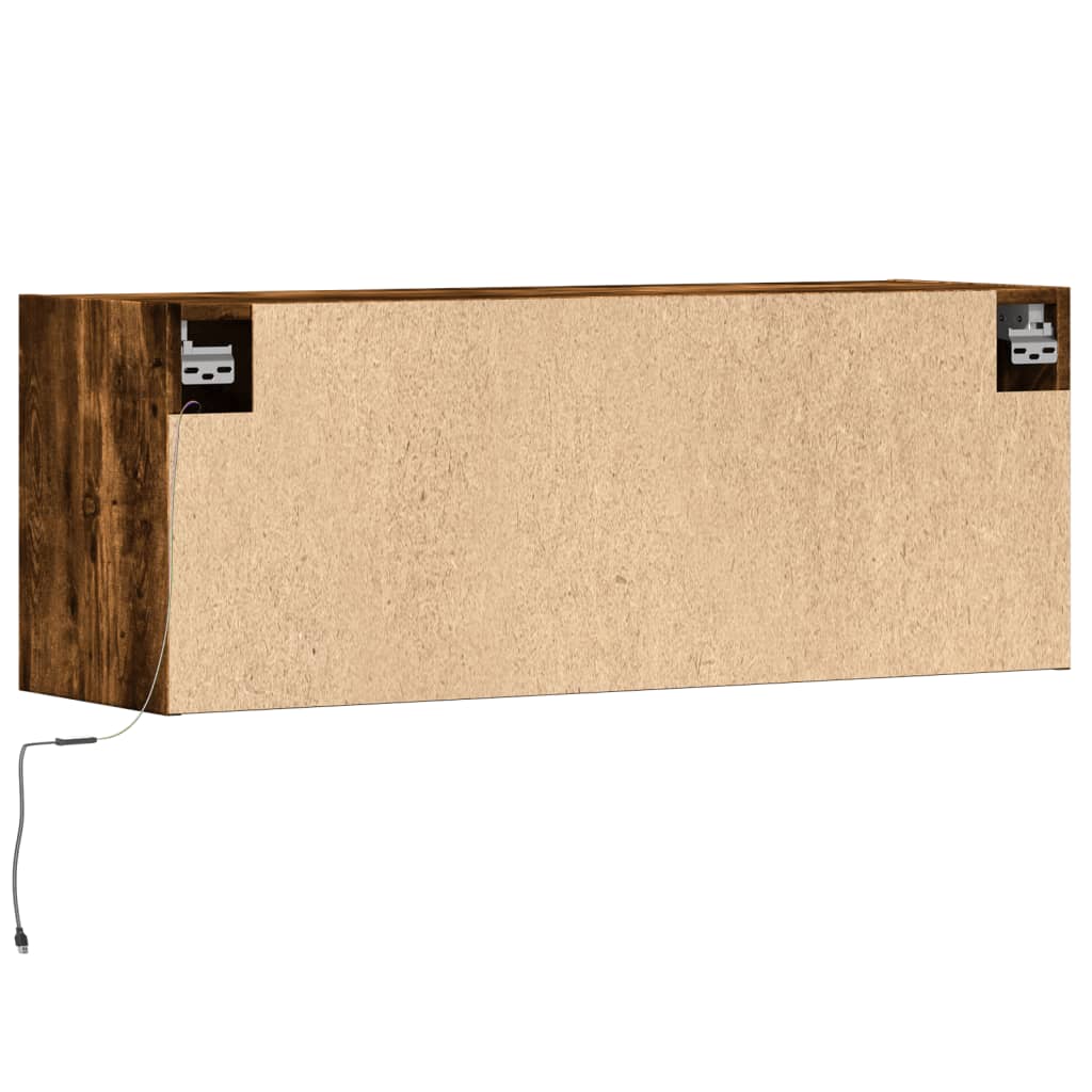 Meuble TV mural avec lumières LED chêne fumé 100x31x35 cm - XIOS