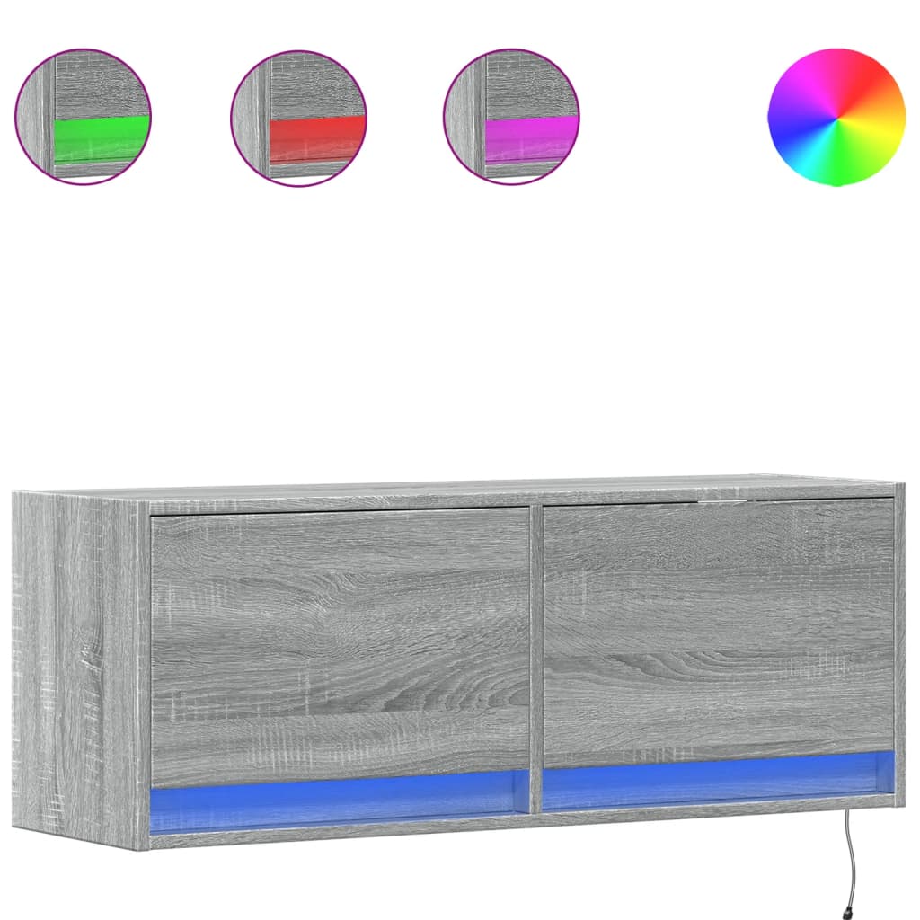Meuble TV mural avec lumières LED sonoma gris 100x31x35 cm - XIOS