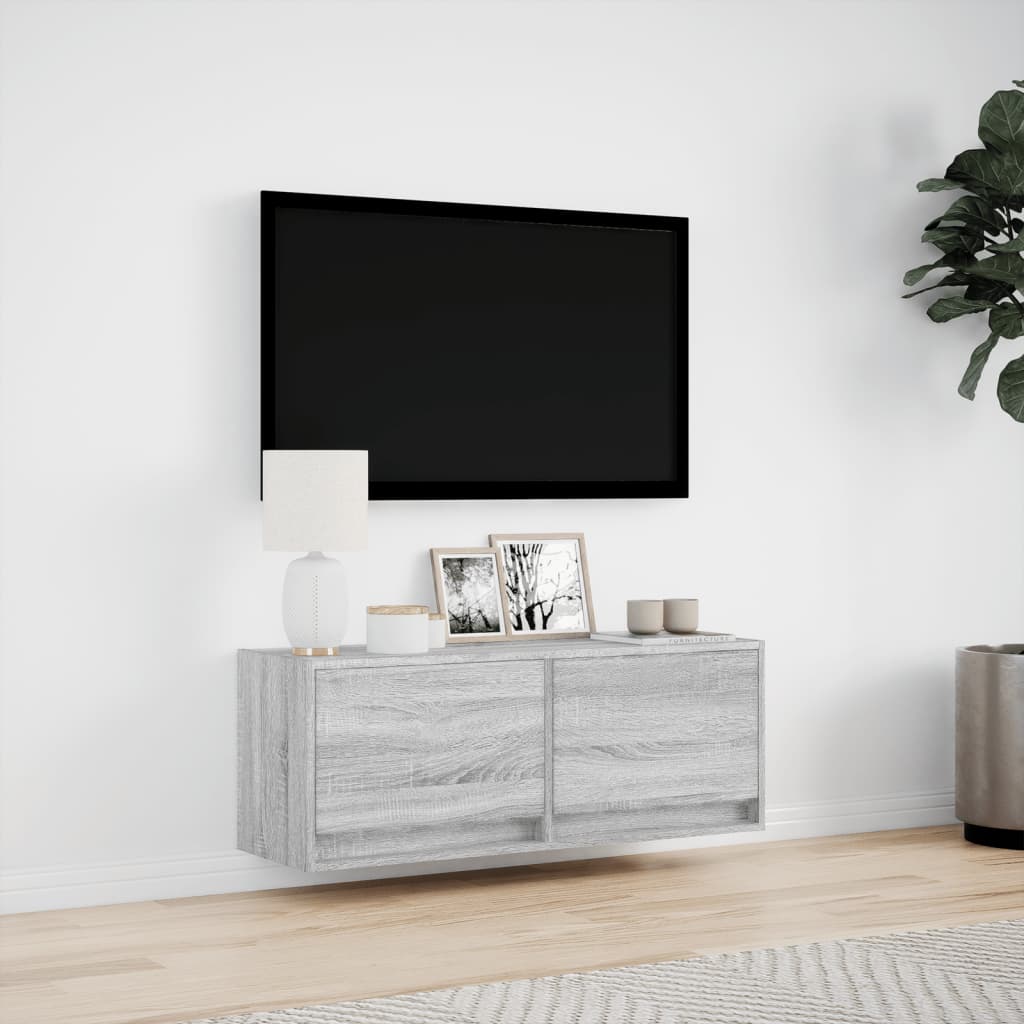 Meuble TV mural avec lumières LED sonoma gris 100x31x35 cm - XIOS