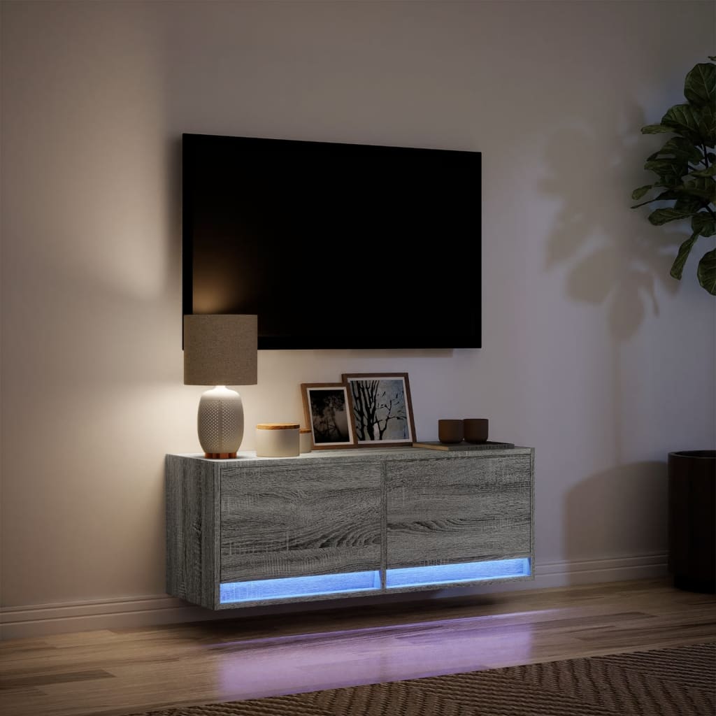 Meuble TV mural avec lumières LED sonoma gris 100x31x35 cm - XIOS