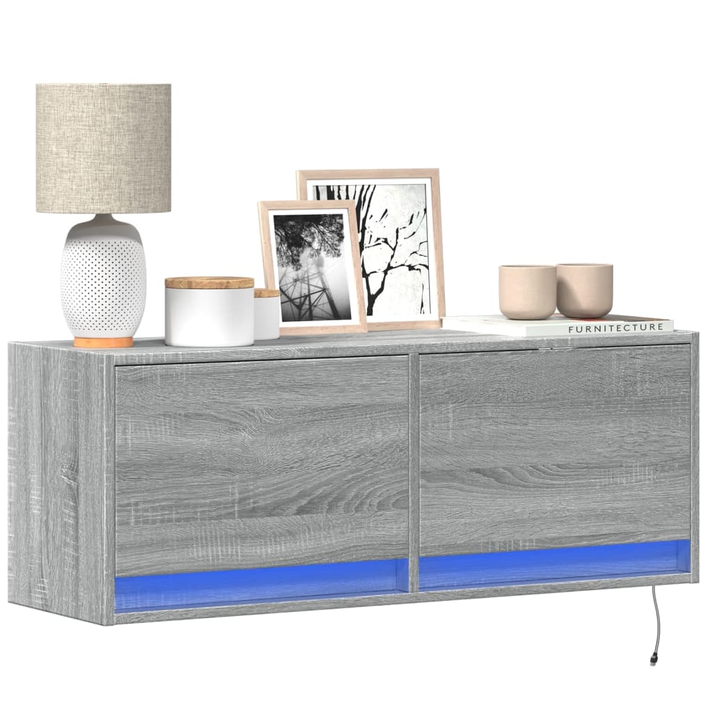 Meuble TV mural avec lumières LED sonoma gris 100x31x35 cm - XIOS