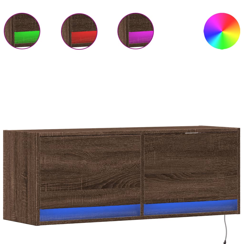 Meuble TV mural avec lumières LED chêne marron 100x31x35 cm - XIOS