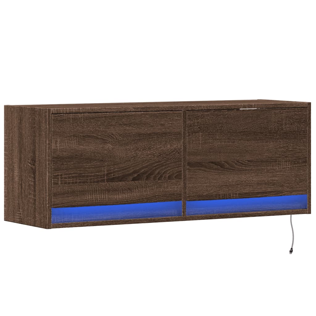 Meuble TV mural avec lumières LED chêne marron 100x31x35 cm - XIOS