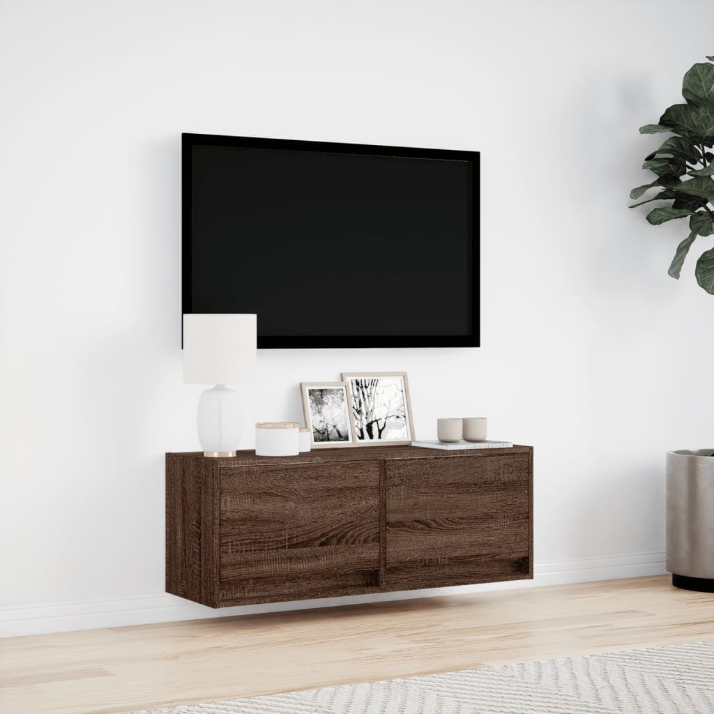Meuble TV mural avec lumières LED chêne marron 100x31x35 cm - XIOS