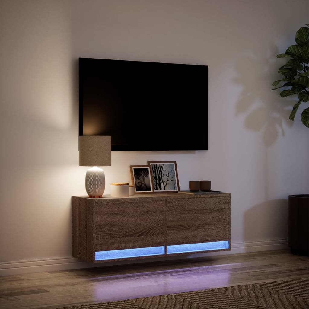 Meuble TV mural avec lumières LED chêne marron 100x31x35 cm - XIOS