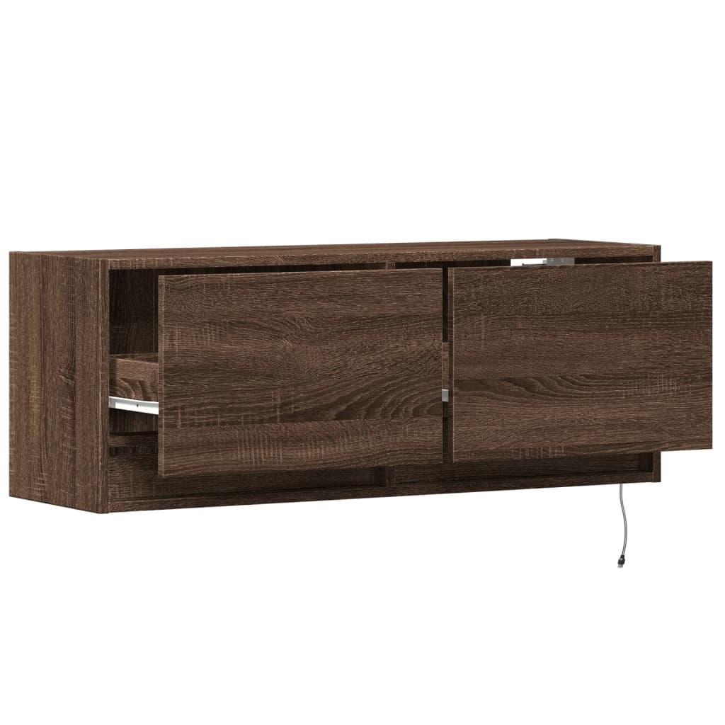 Meuble TV mural avec lumières LED chêne marron 100x31x35 cm - XIOS
