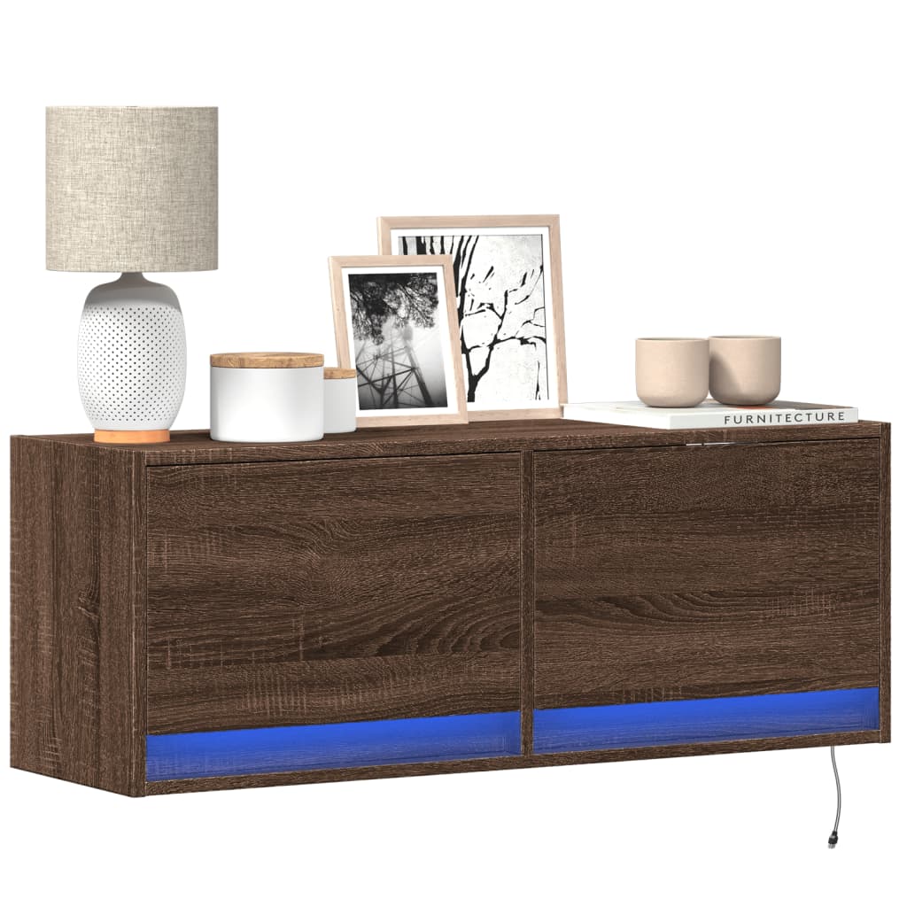 Meuble TV mural avec lumières LED chêne marron 100x31x35 cm - XIOS