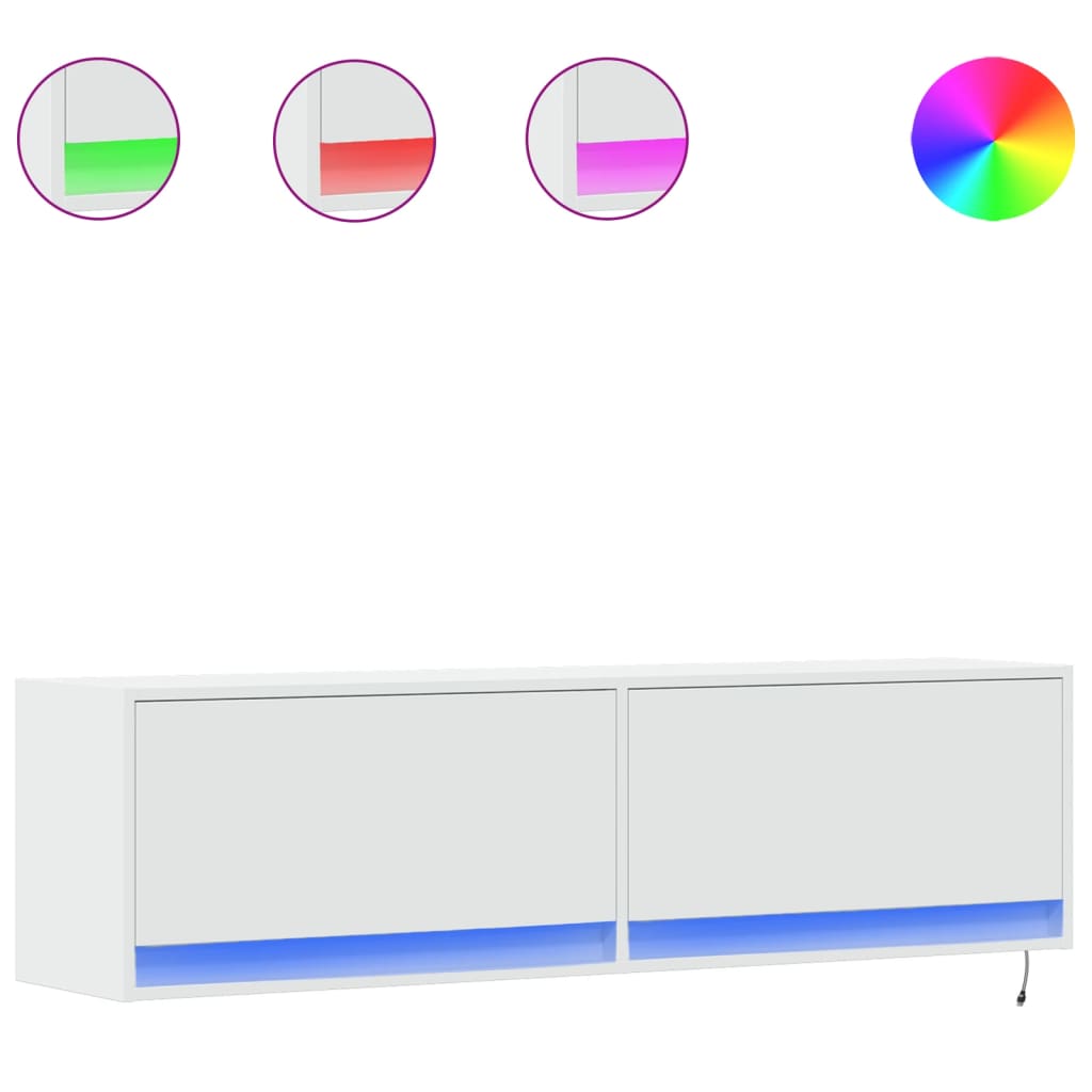 Meuble TV mural avec lumières LED blanc 140x31x38 cm - XIOS