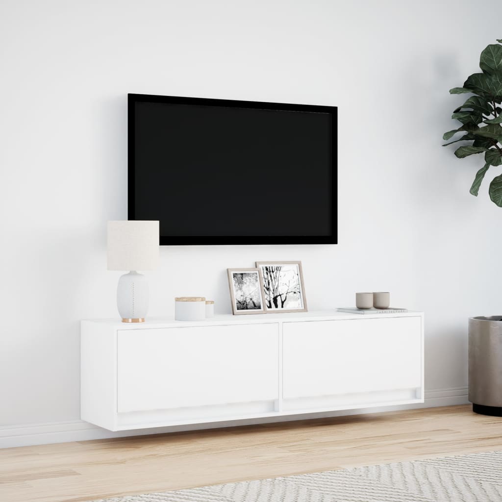 Meuble TV mural avec lumières LED blanc 140x31x38 cm - XIOS