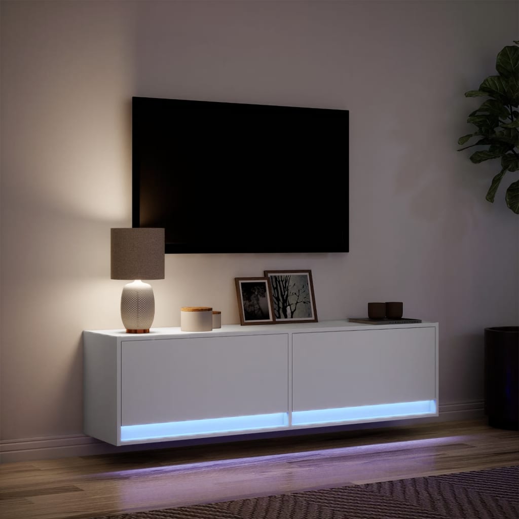 Meuble TV mural avec lumières LED blanc 140x31x38 cm - XIOS