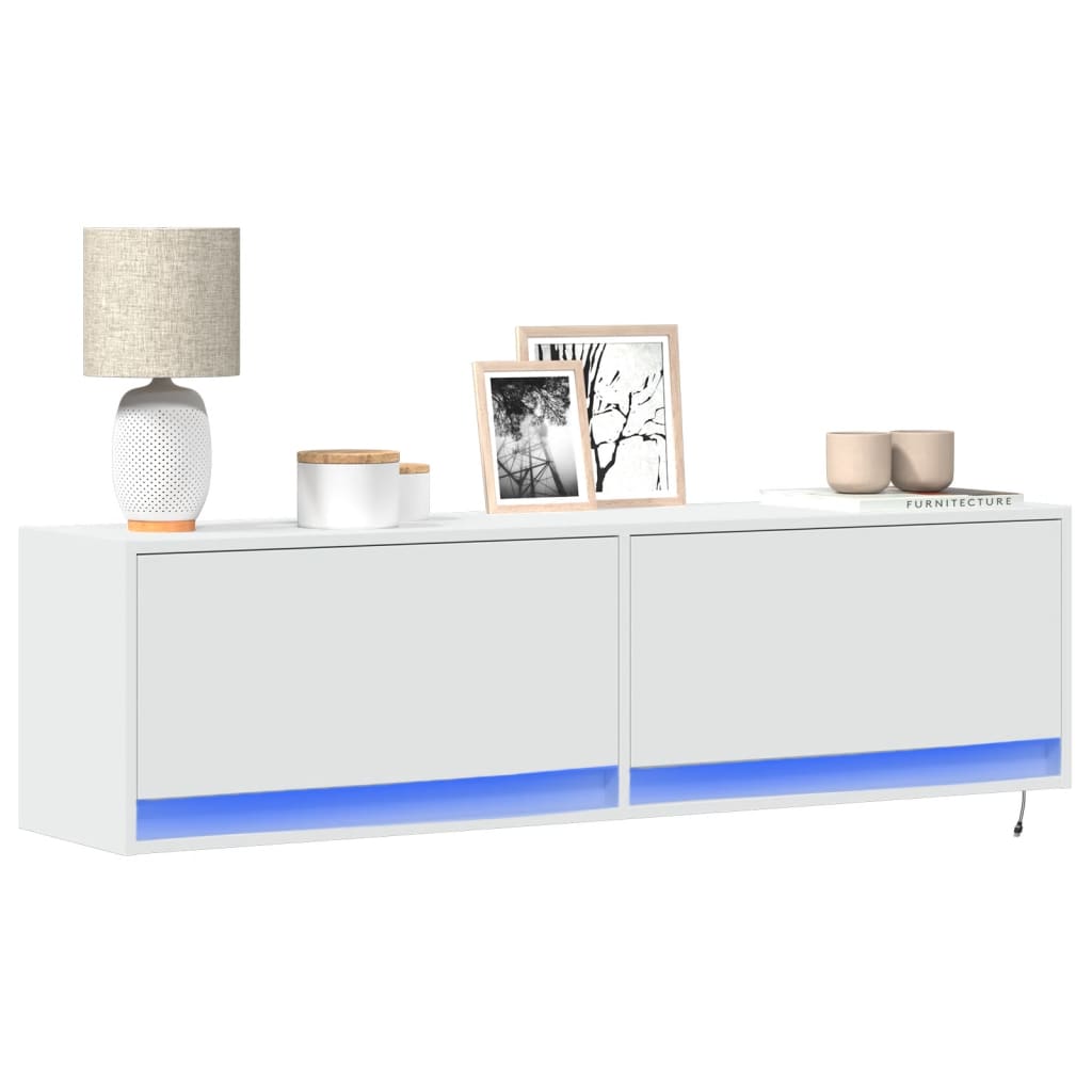 Meuble TV mural avec lumières LED blanc 140x31x38 cm - XIOS