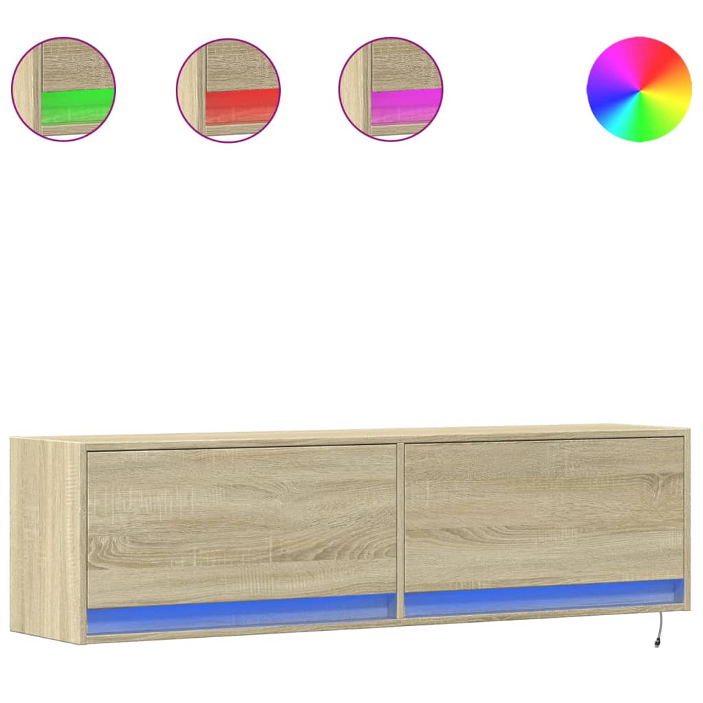Meuble TV mural avec lumières LED chêne sonoma 140x31x38 cm - XIOS