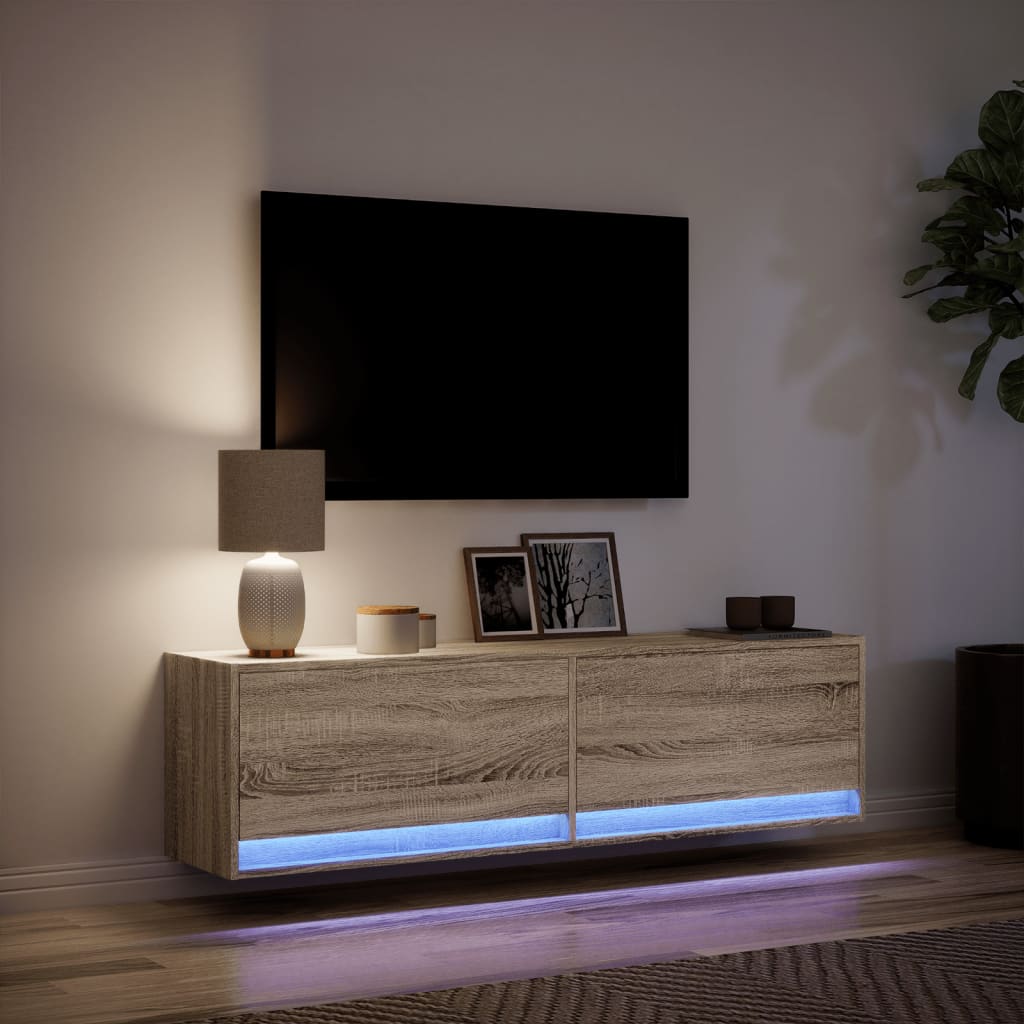 Meuble TV mural avec lumières LED chêne sonoma 140x31x38 cm - XIOS