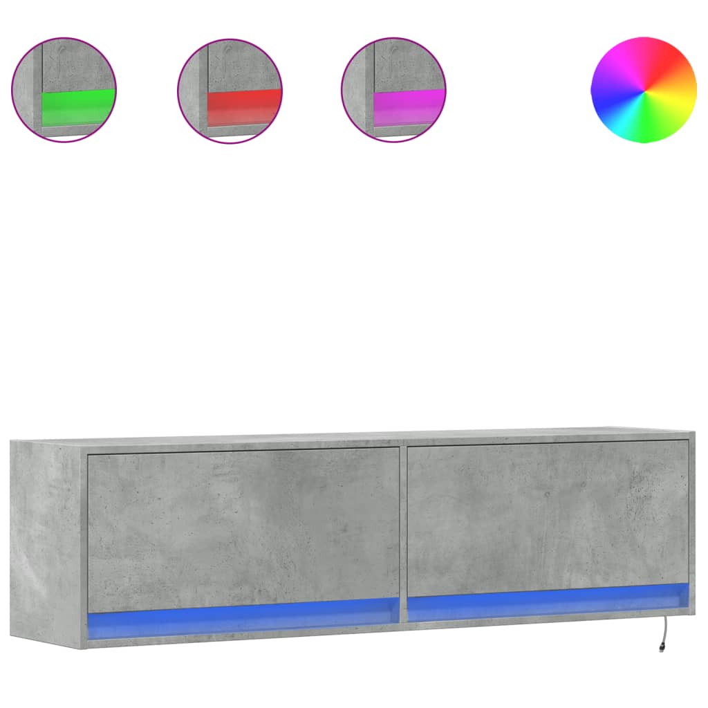 Meuble TV mural avec lumières LED gris béton 140x31x38 cm - XIOS