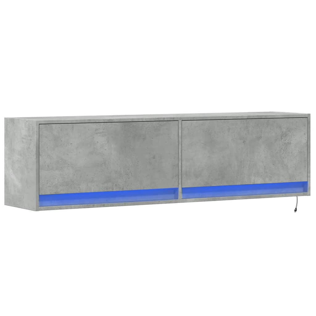 Meuble TV mural avec lumières LED gris béton 140x31x38 cm - XIOS