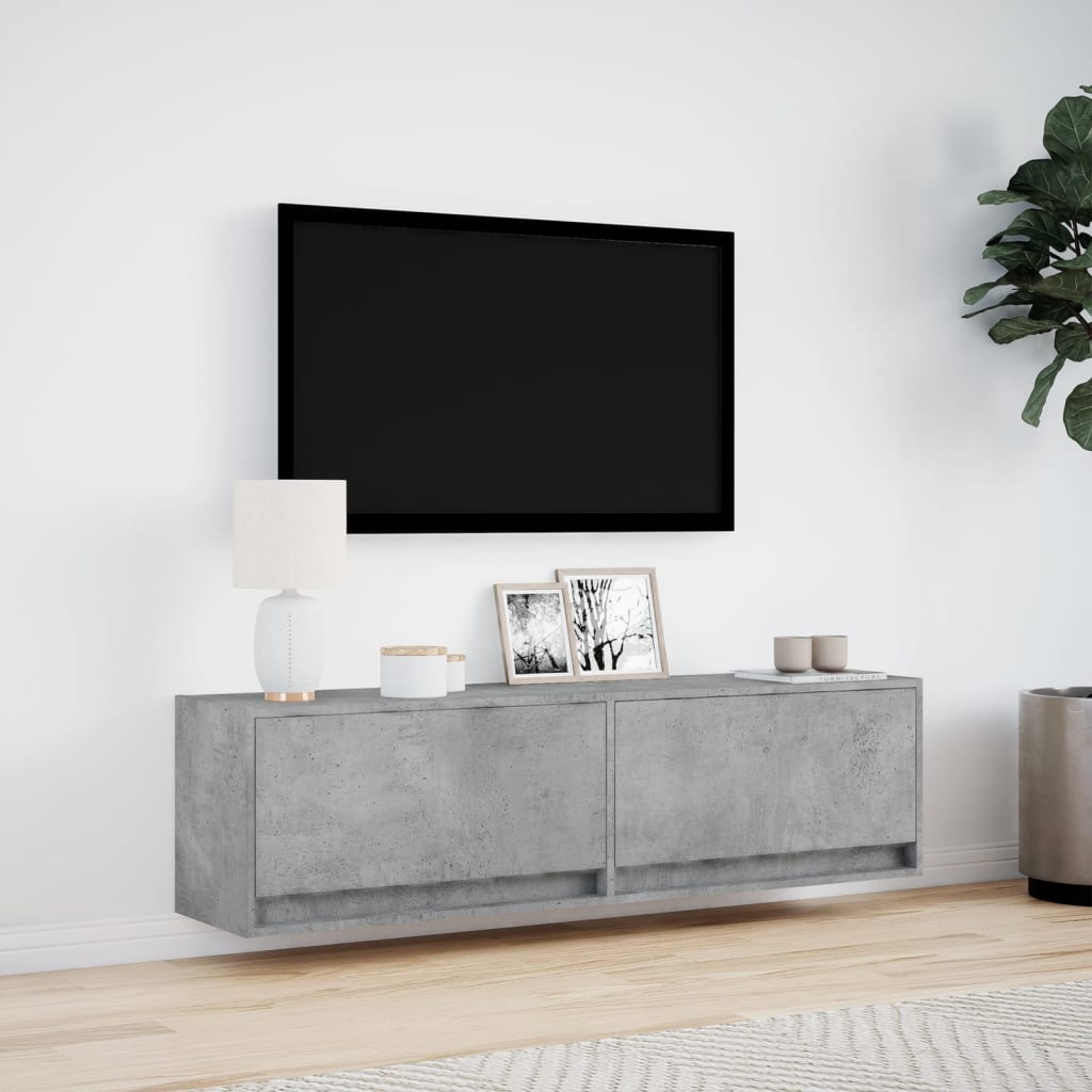 Meuble TV mural avec lumières LED gris béton 140x31x38 cm - XIOS