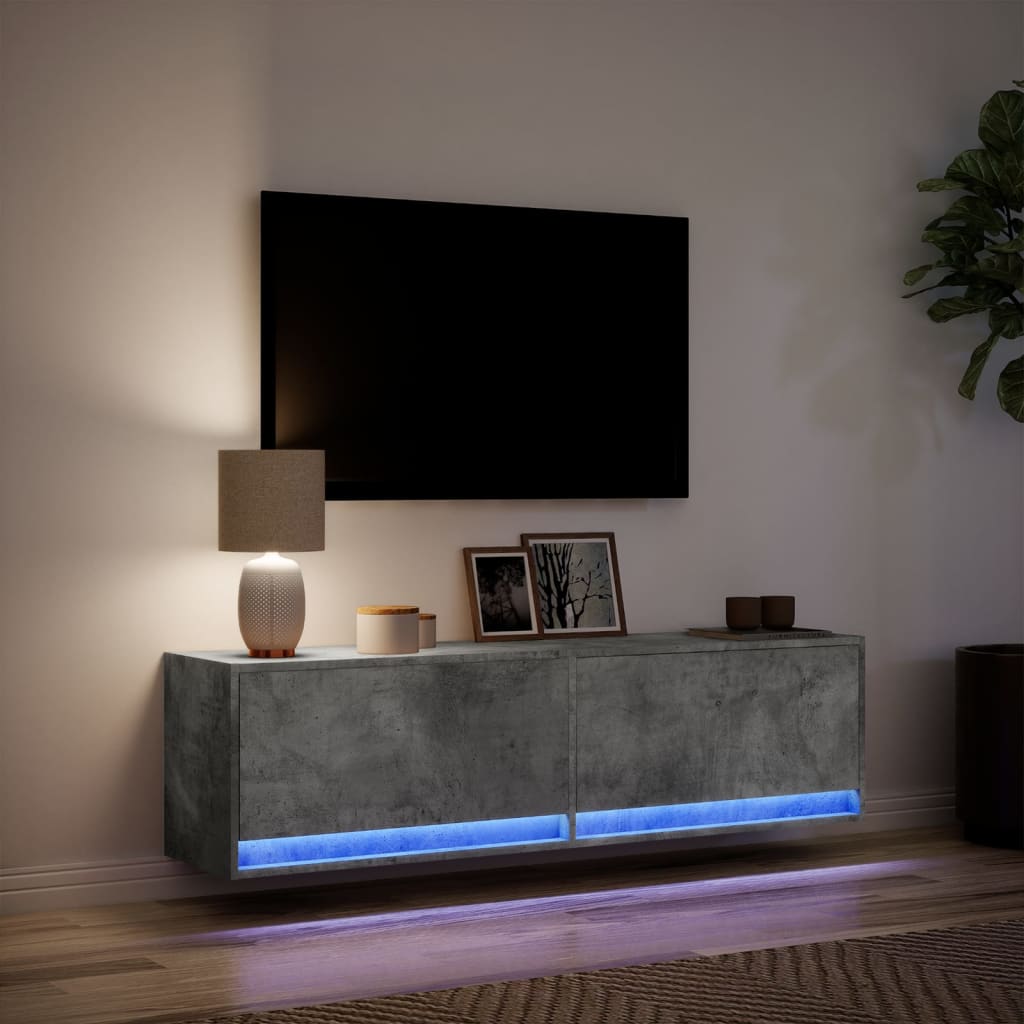 Meuble TV mural avec lumières LED gris béton 140x31x38 cm - XIOS