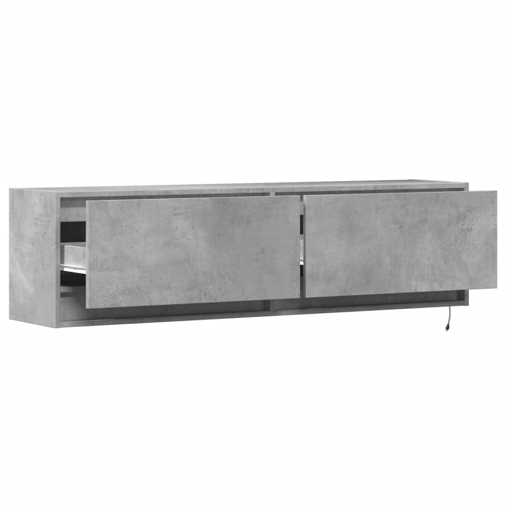 Meuble TV mural avec lumières LED gris béton 140x31x38 cm - XIOS