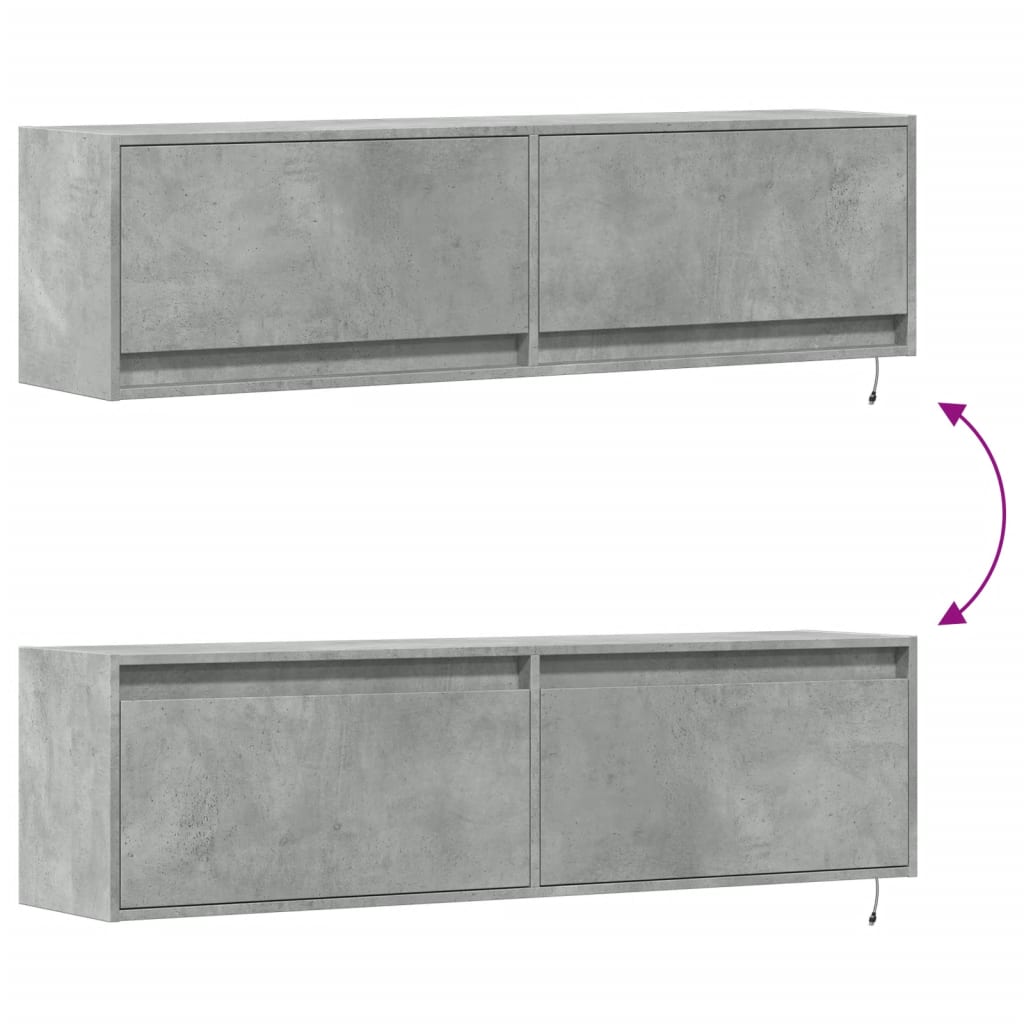 Meuble TV mural avec lumières LED gris béton 140x31x38 cm - XIOS