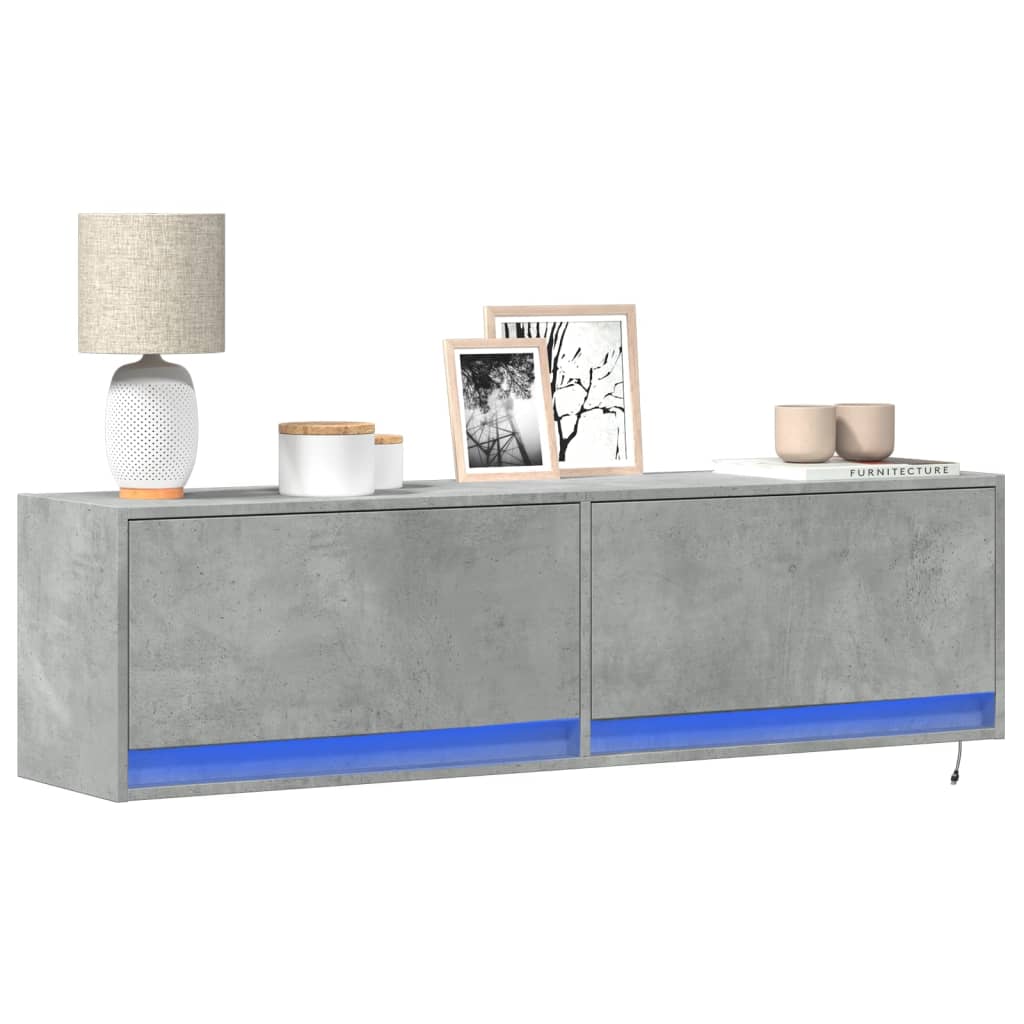 Meuble TV mural avec lumières LED gris béton 140x31x38 cm - XIOS