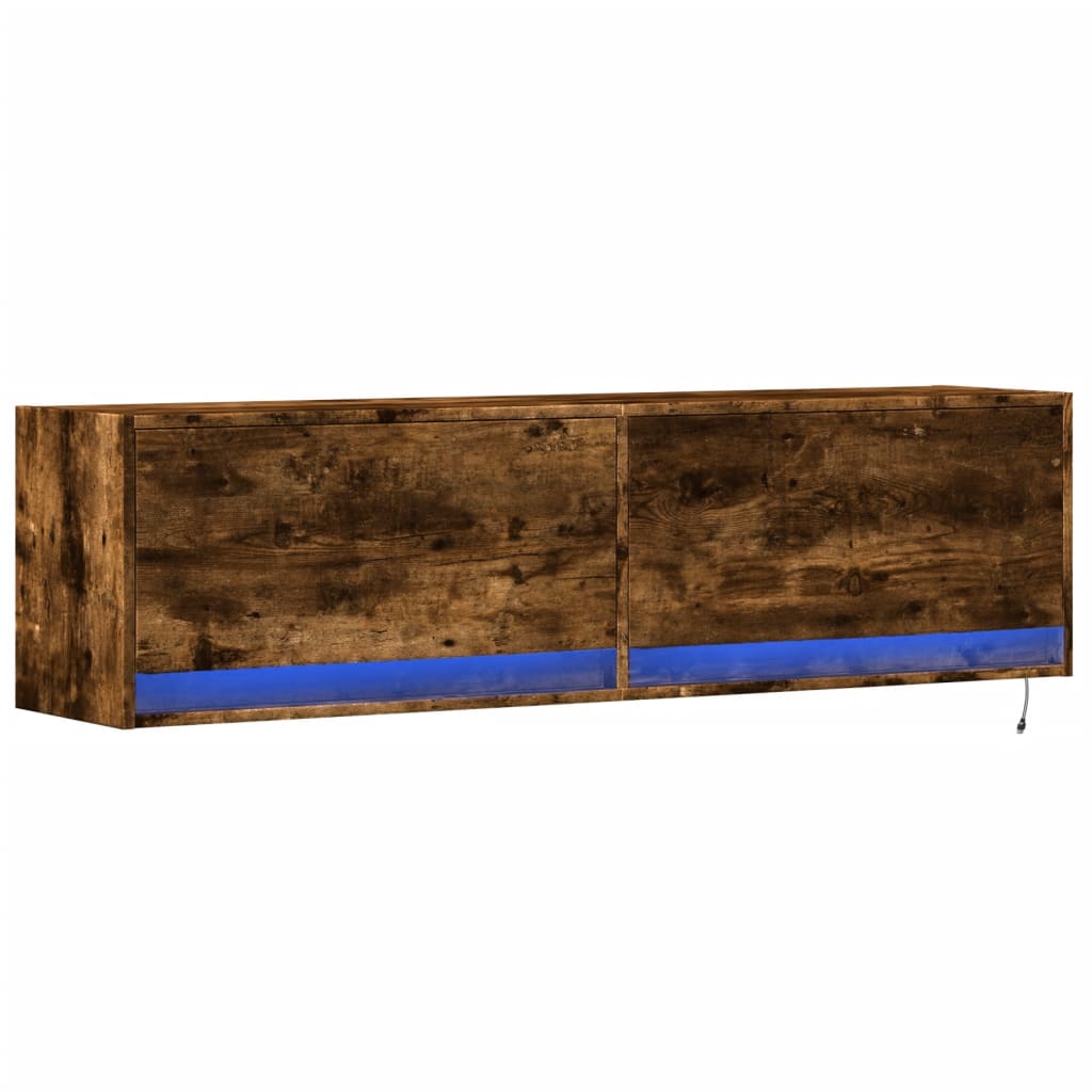 Meuble TV mural avec lumières LED chêne fumé 140x31x38 cm - XIOS