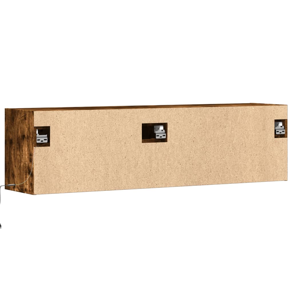 Meuble TV mural avec lumières LED chêne fumé 140x31x38 cm - XIOS