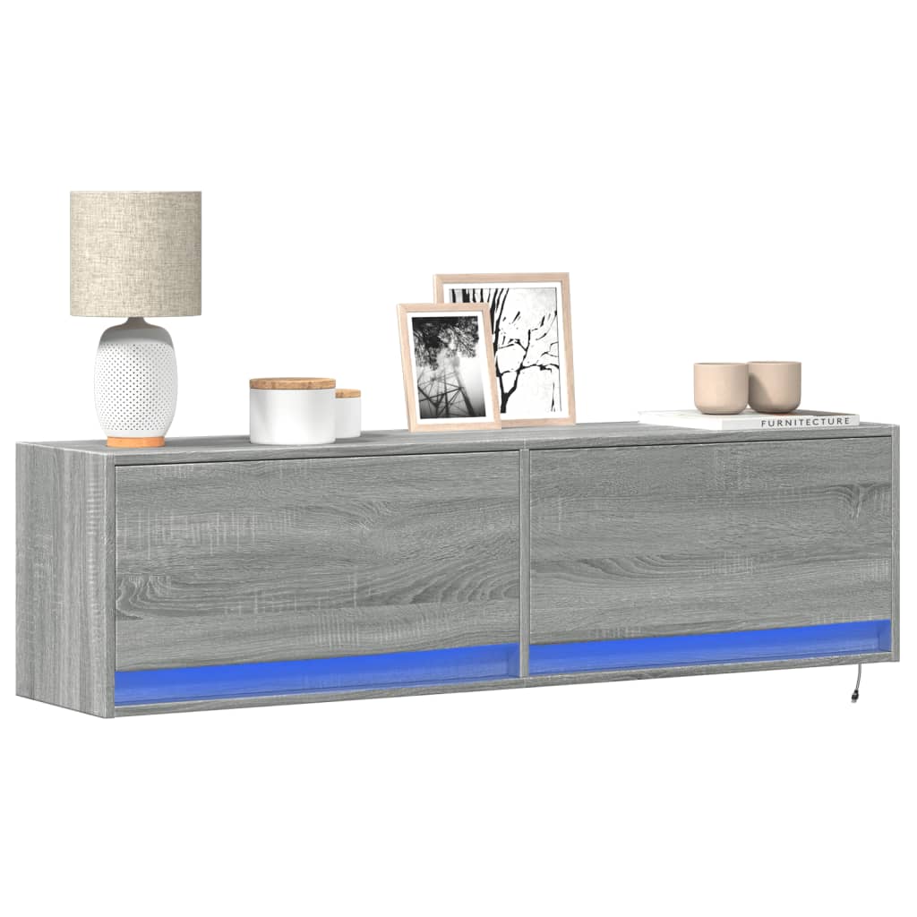 Meuble TV mural avec lumières LED sonoma gris 140x31x38 cm - XIOS