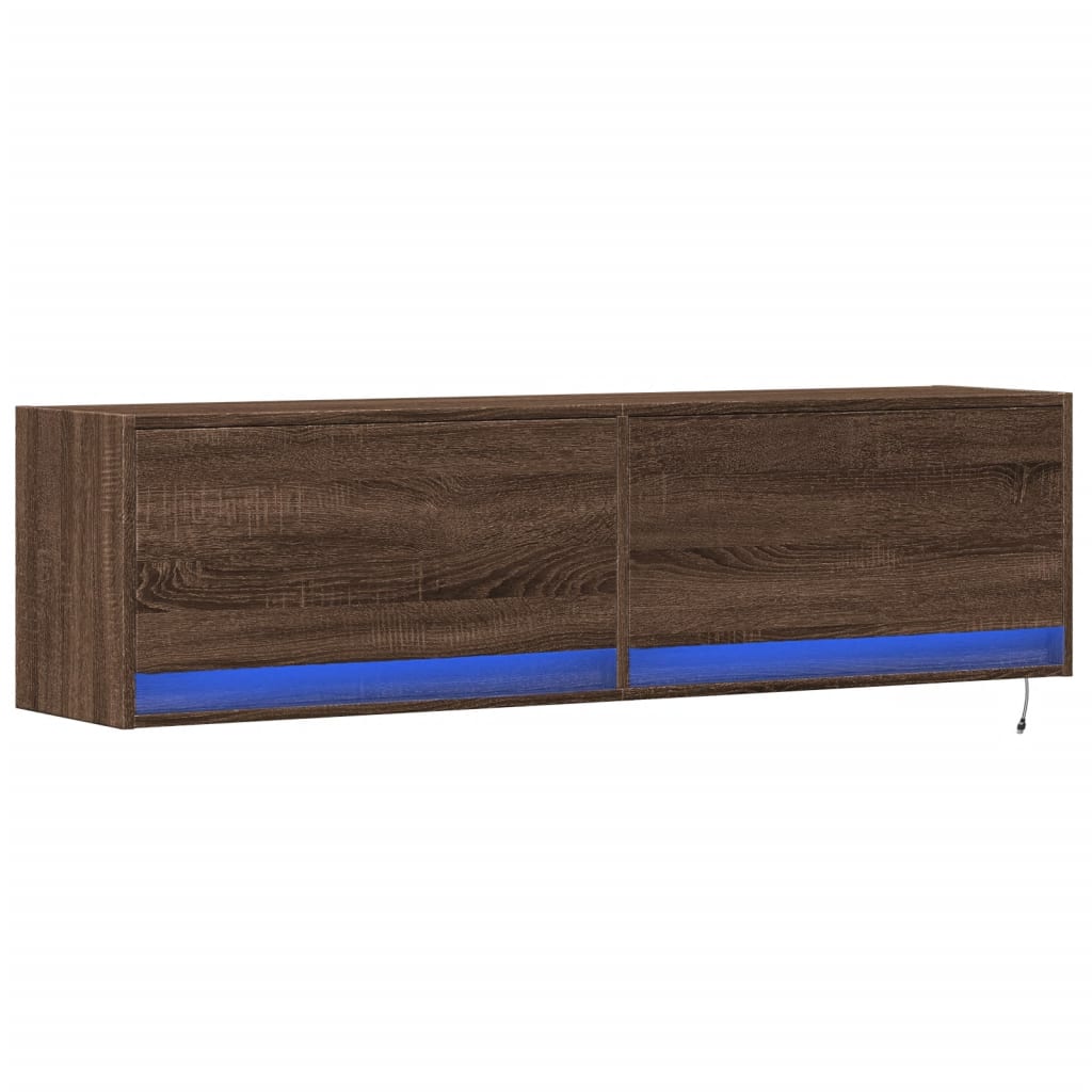 Meuble TV mural avec lumières LED chêne marron 140x31x38 cm - XIOS