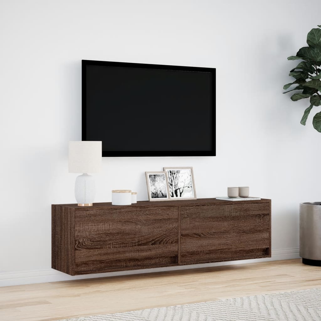 Meuble TV mural avec lumières LED chêne marron 140x31x38 cm - XIOS