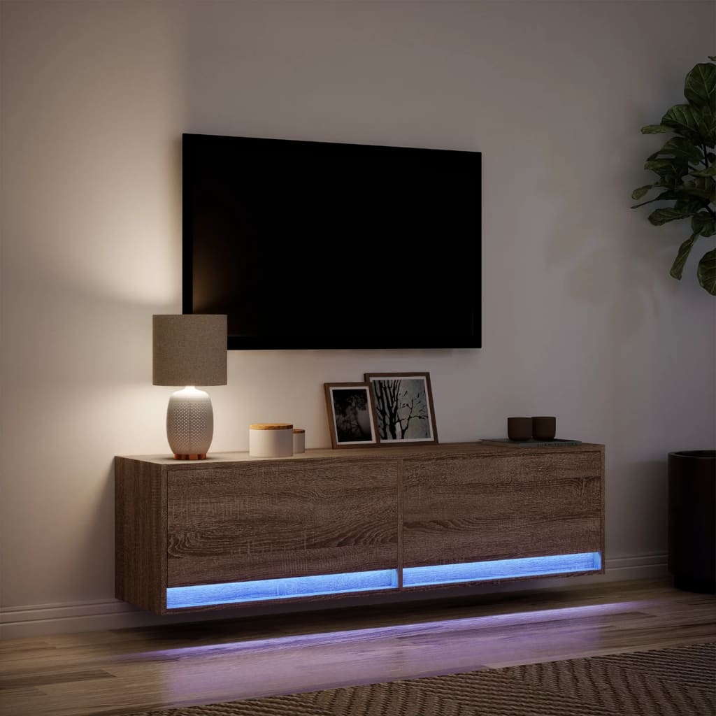 Meuble TV mural avec lumières LED chêne marron 140x31x38 cm - XIOS