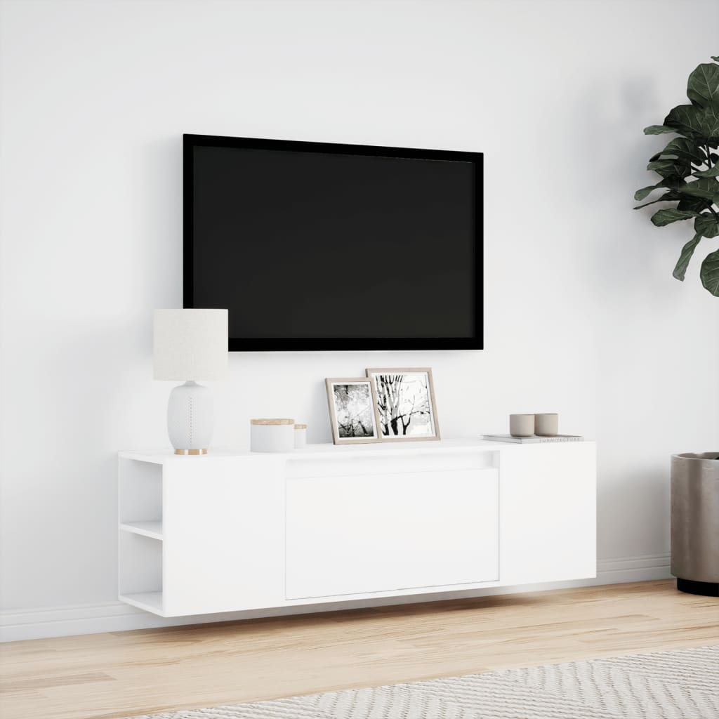 Meuble TV mural avec lumières LED blanc 135x31x39,5 cm - XIOS